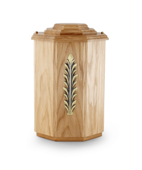 Ąžuolinė urna su žalvarine emblema